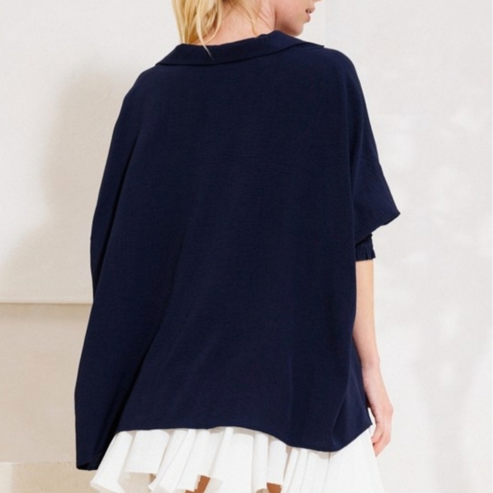 New Oddi Navy Oversized Vneck Top - Picture 2 of 3